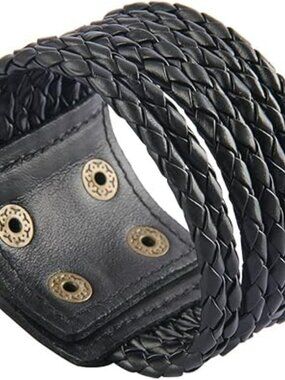 NEW‎ Leather Wristband Bracelet Handmade Wide Cuff Braided Criss Cross Boho